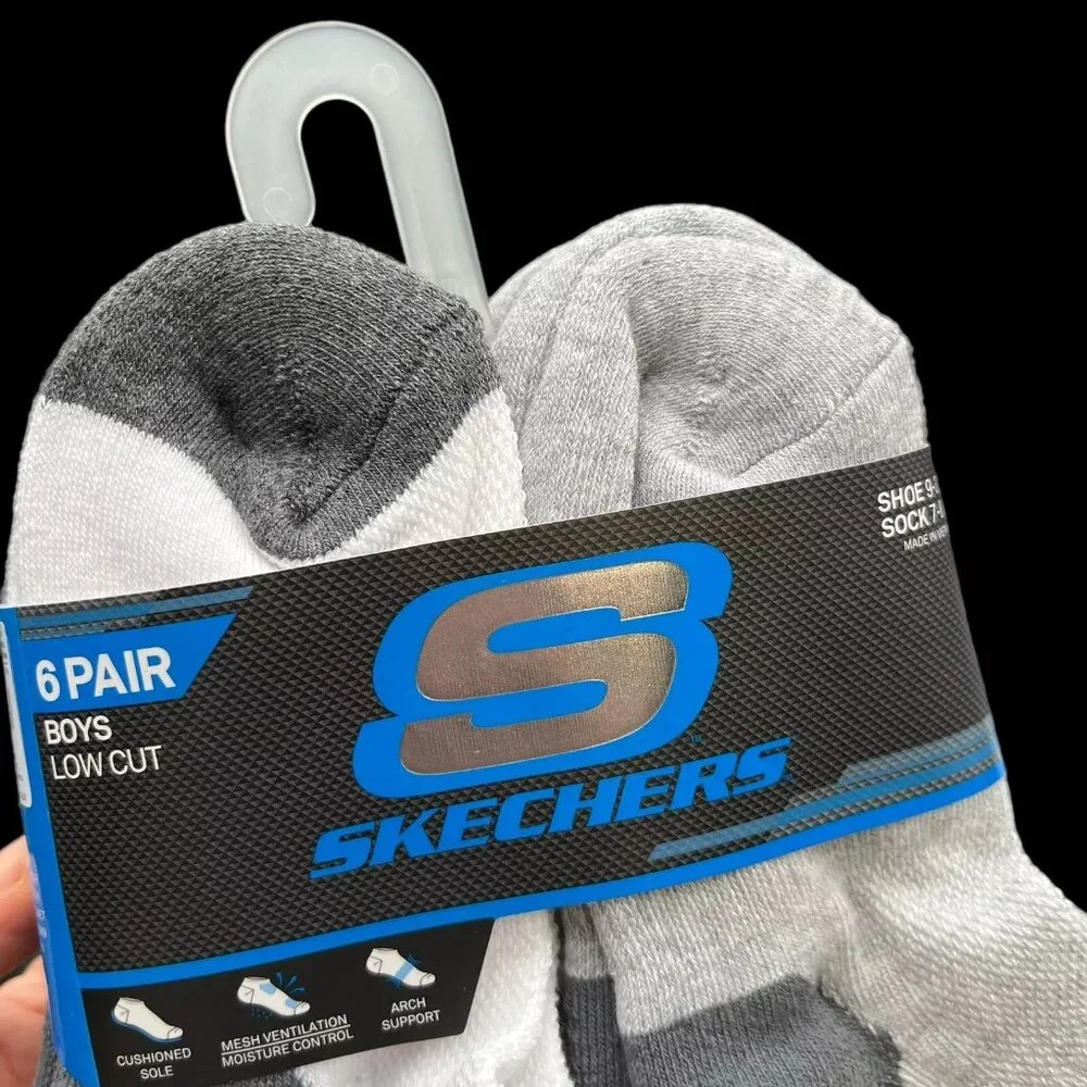 Skechers Litte-Youth Boy's Low Cut Socks Shoe Size 9-3.5 White Gray (12 Pairs)‎
